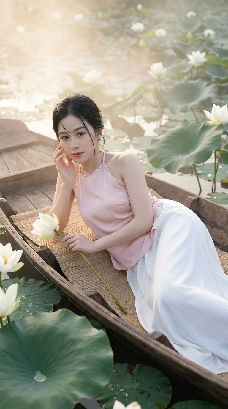 Thiếu Nữ Dịu Dàng Giữa Đầm Sen