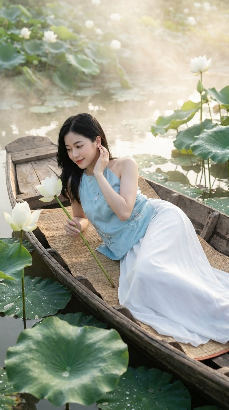 Thiếu Nữ Bên Đầm Sen Sớm Mai