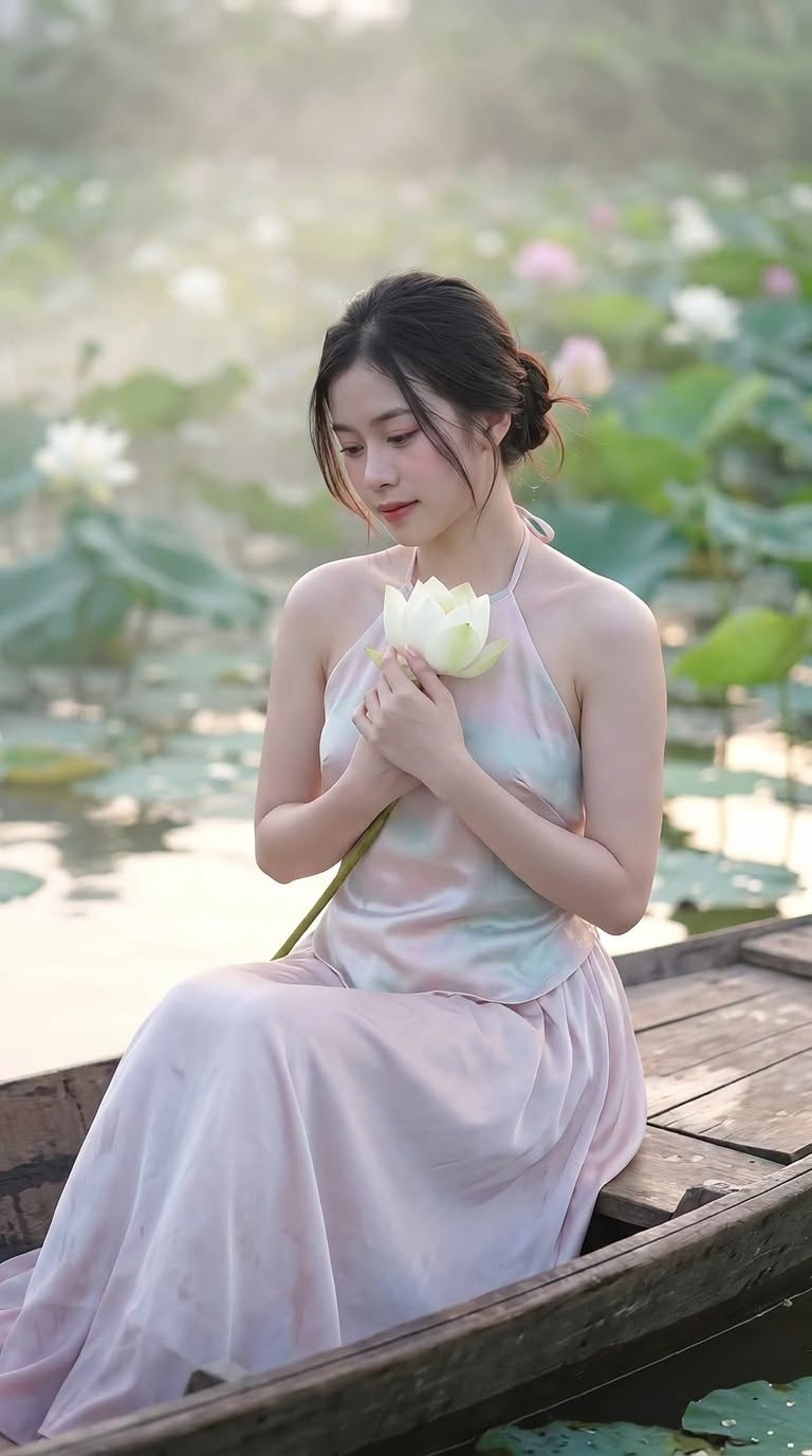 Thiếu Nữ Dịu Dàng Bên Hồ Sen