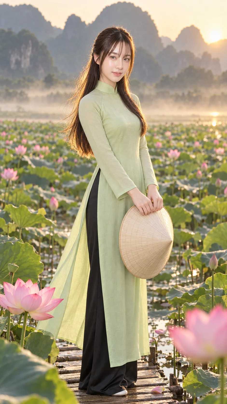 Nàng Thơ Áo Dài Giữa Đầm Sen Bình Minh